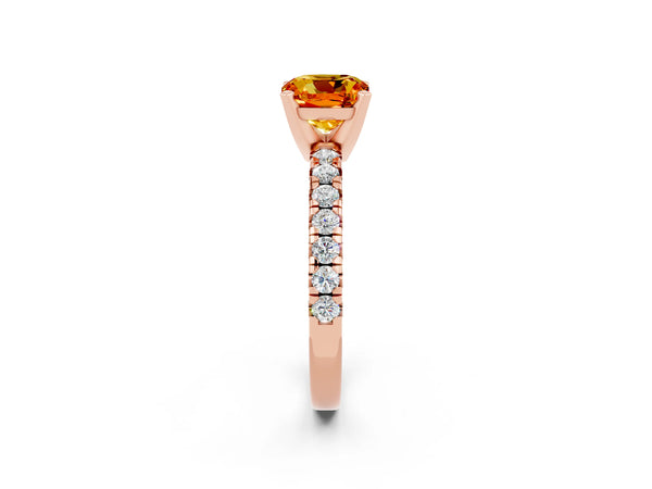 Rose gold Cushion Cut Citrine Solitaire Pavé Engagement Ring with Round Band and Prong Setting