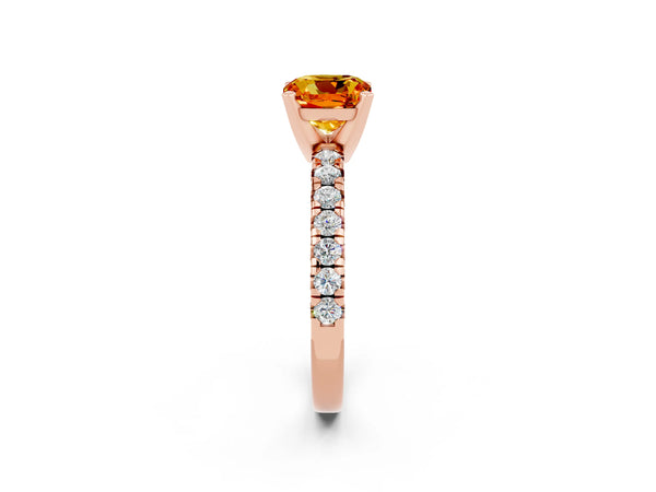 Rose gold Cushion Cut Citrine Solitaire Pavé Engagement Ring with Round Band and Prong Setting