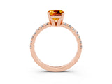 Rose gold Cushion Cut Citrine Solitaire Pavé Engagement Ring with Round Band and Prong Setting_87