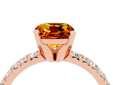 Rose gold Cushion Cut Citrine Solitaire Pavé Engagement Ring with Round Band and Prong Setting_88