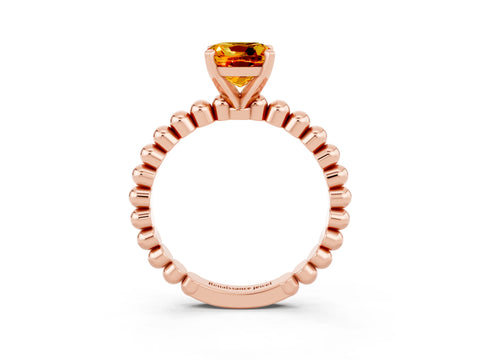 Rose gold Cushion Cut Citrine Solitaire Ring with Beaded Band and Prong Setting_3