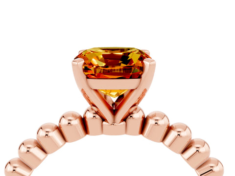 Rose gold Cushion Cut Citrine Solitaire Ring with Beaded Band and Prong Setting_4