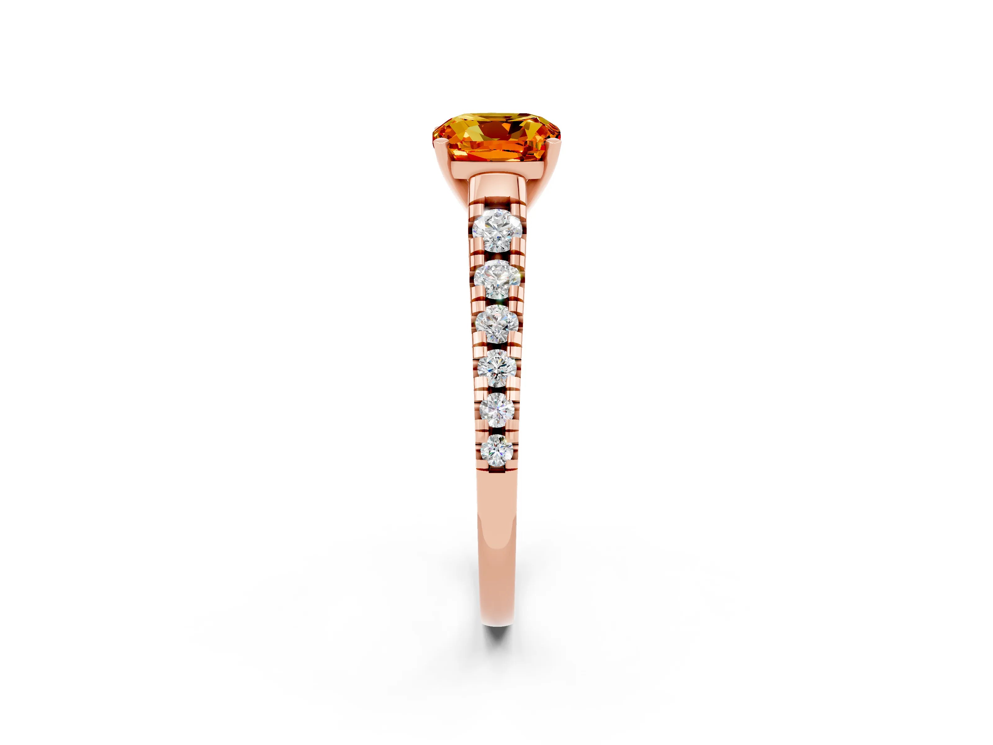 Rose gold Cushion Cut Citrine Solitaire Ring with Cathedral Setting and Pavé Band_2