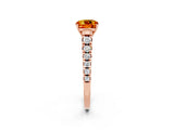 Rose gold Cushion Cut Citrine Solitaire Ring with Cathedral Setting and Pavé Band_2