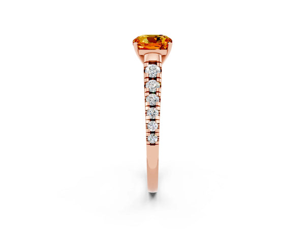 Rose gold Cushion Cut Citrine Cathedral Solitaire Ring with Round  Pavé Band