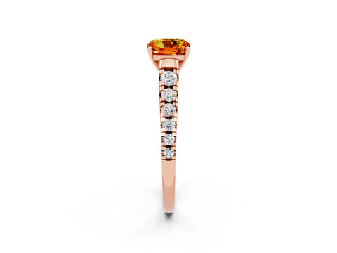 Rose gold Cushion Cut Citrine Solitaire Ring with Cathedral Setting and Pavé Band_2