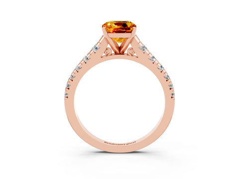 Rose gold Cushion Cut Citrine Solitaire Ring with Cathedral Setting and Pavé Band_3