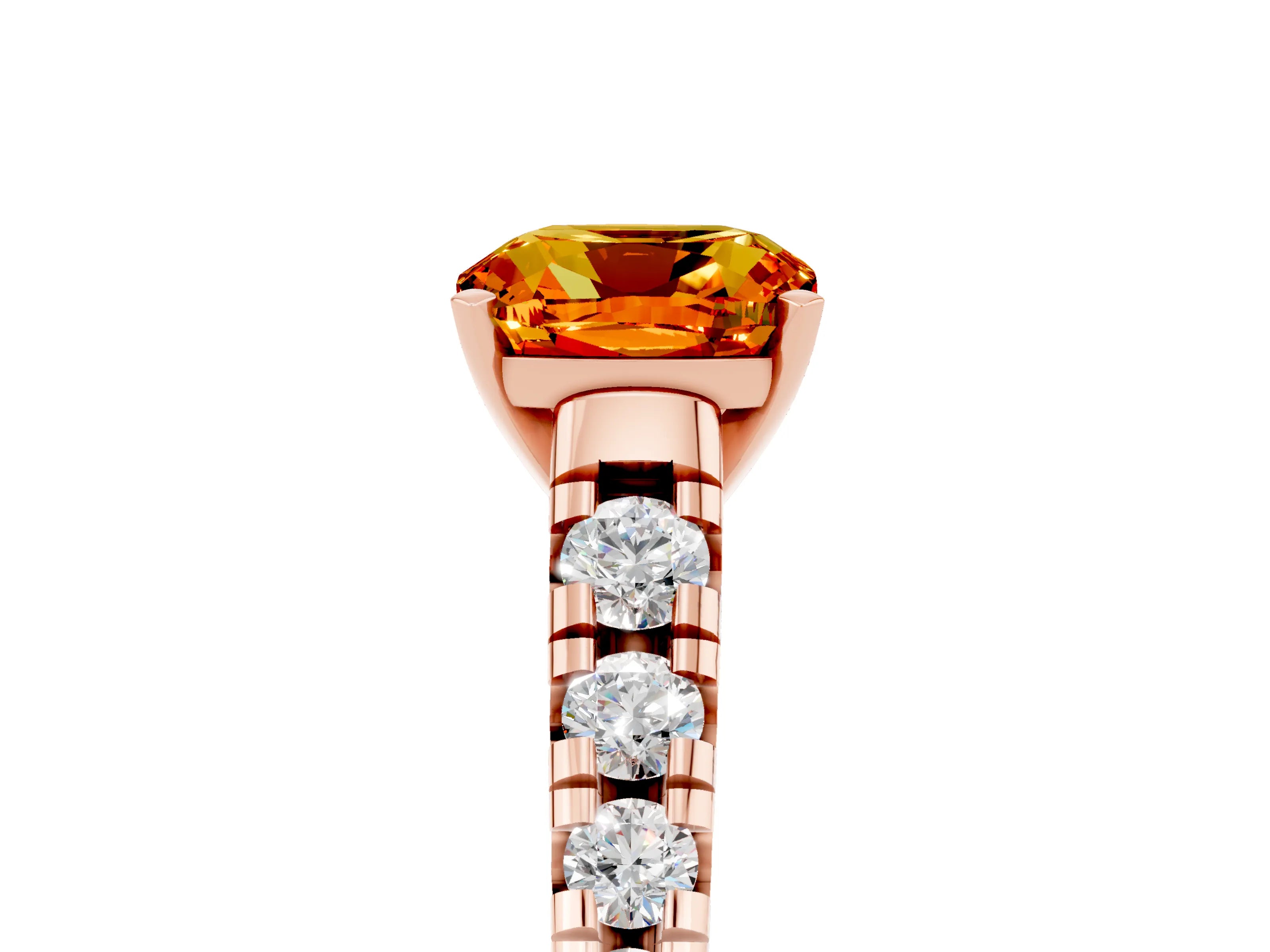 Rose gold Cushion Cut Citrine Solitaire Ring with Cathedral Setting and Pavé Band_5