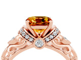 Rose gold Cushion Cut Citrine Solitaire Ring with Filigree Band and Four-Prong Setting_28