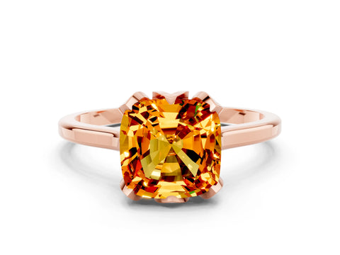 Rose gold Cushion Cut Citrine Solitaire Ring with Flower Prong Setting and Classic Band_12