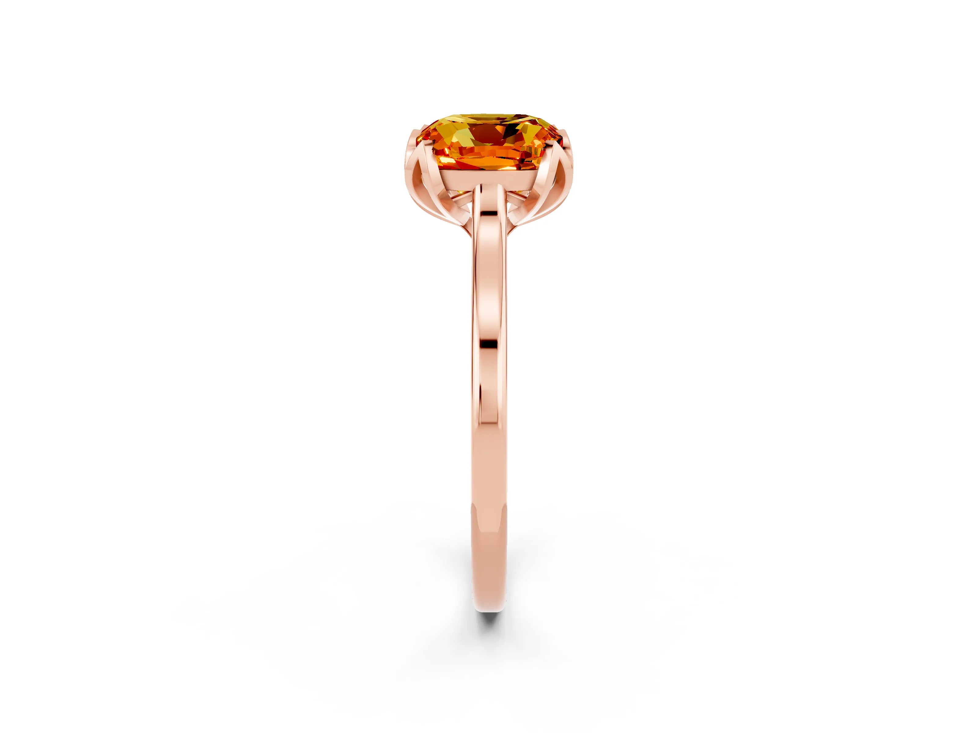 Rose gold Cushion Cut Citrine Solitaire Ring with Flower Prong Setting and Classic Band_14