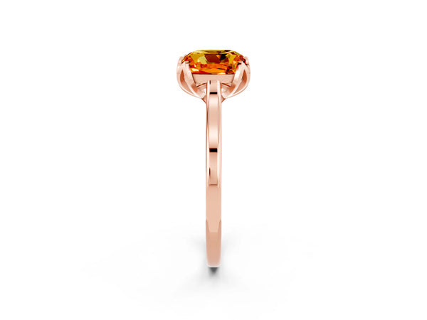 Rose gold Cushion Cut Citrine Solitaire Ring with Flower Prong Setting and Classic Band