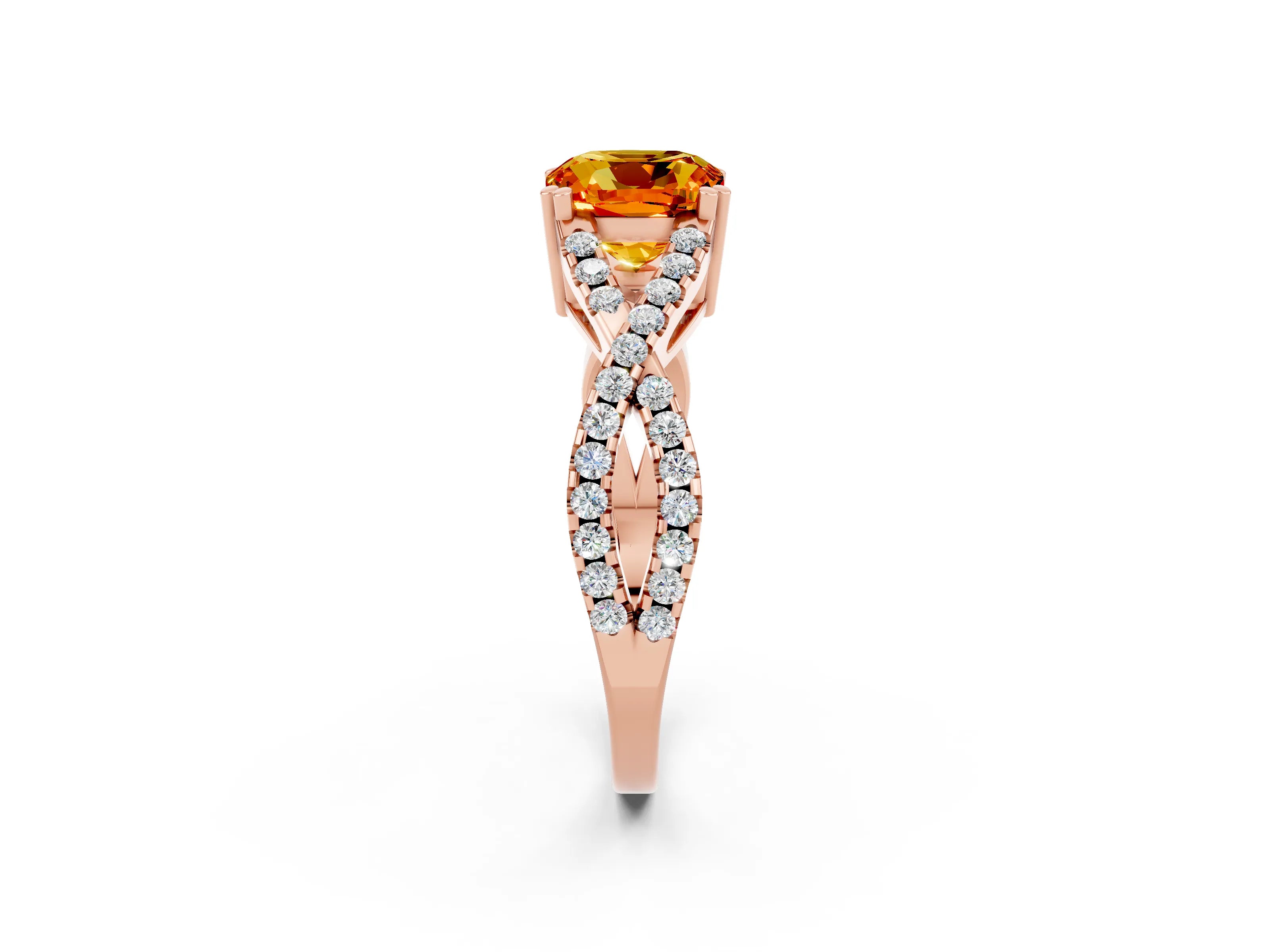 Rose gold Cushion Cut Citrine Solitaire Ring with Four-Prong Setting and Twisted Pavé Band_2