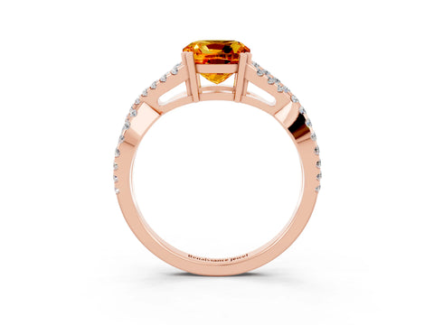 Rose gold Cushion Cut Citrine Solitaire Ring with Four-Prong Setting and Twisted Pavé Band_3