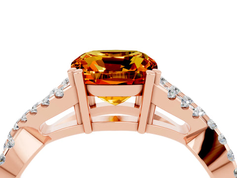 Rose gold Cushion Cut Citrine Solitaire Ring with Four-Prong Setting and Twisted Pavé Band_4