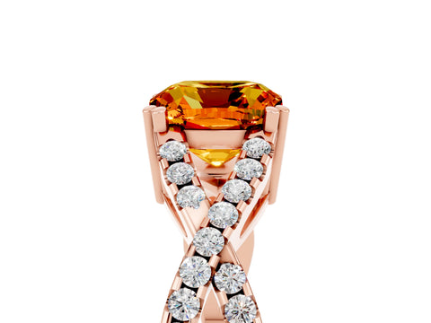 Rose gold Cushion Cut Citrine Solitaire Ring with Four-Prong Setting and Twisted Pavé Band_5
