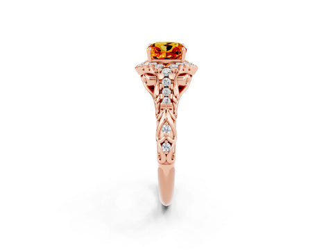 Rose gold Cushion Cut Citrine Solitaire Ring with Hidden Halo and Pavé Band_14