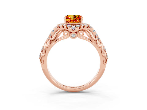 Rose gold Cushion Cut Citrine Solitaire Ring with Hidden Halo and Pavé Band_15