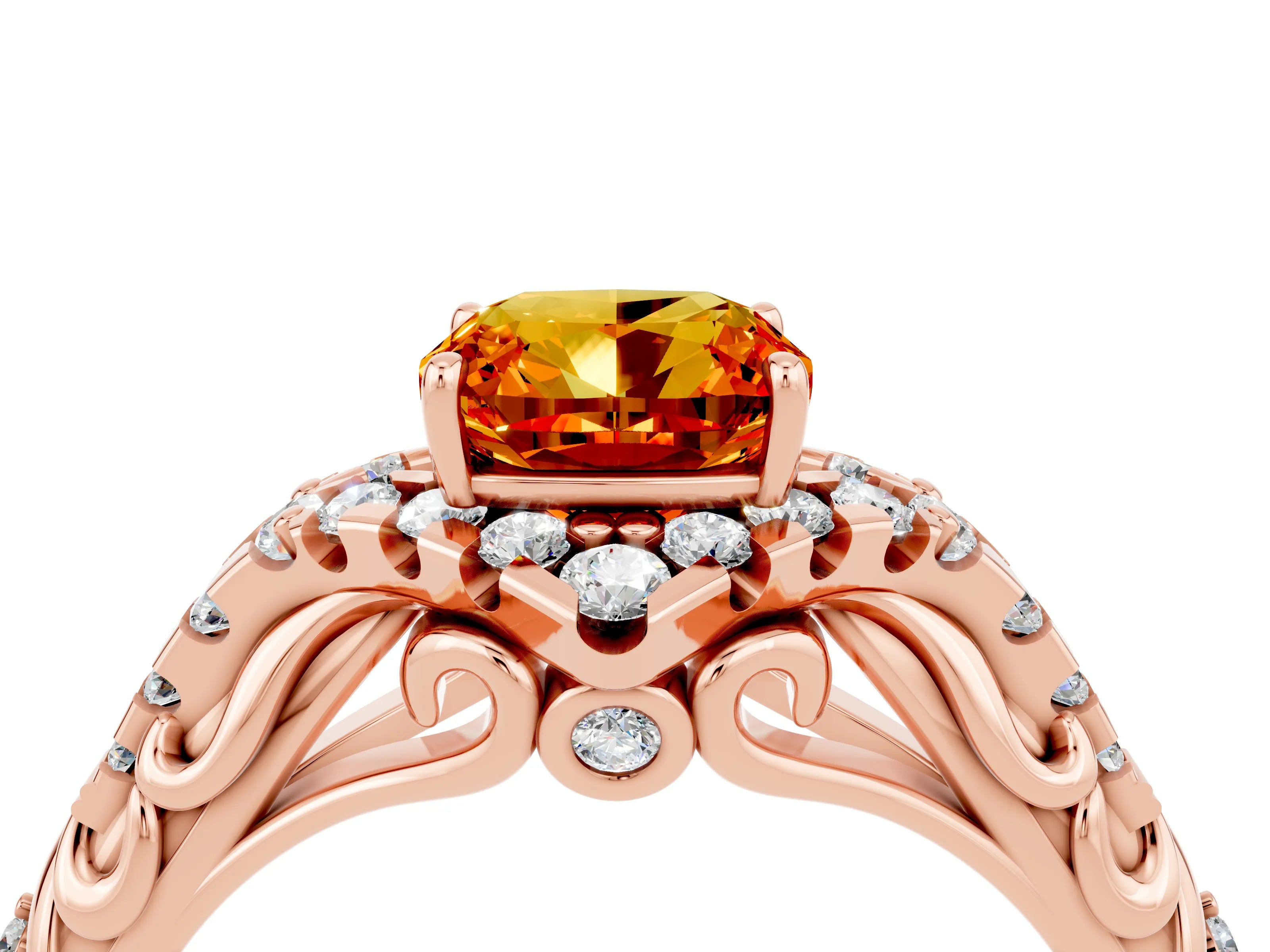 Rose gold Cushion Cut Citrine Solitaire Ring with Hidden Halo and Pavé Band_16