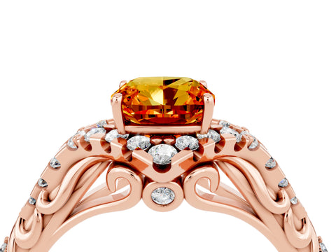 Rose gold Cushion Cut Citrine Solitaire Ring with Hidden Halo and Pavé Band_16