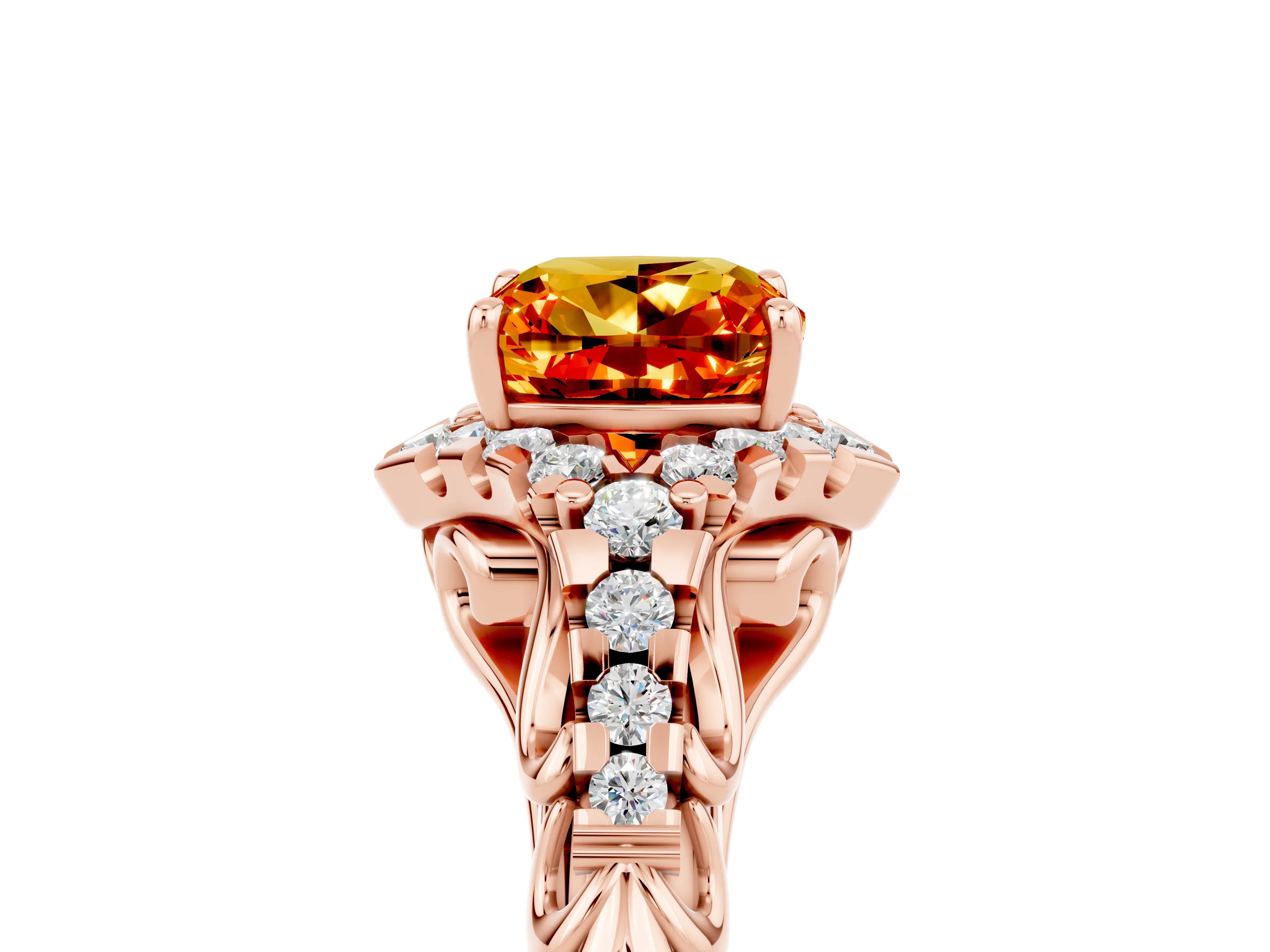 Rose gold Cushion Cut Citrine Solitaire Ring with Hidden Halo and Pavé Band_17