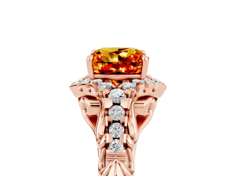Rose gold Cushion Cut Citrine Solitaire Ring with Hidden Halo and Pavé Band_17