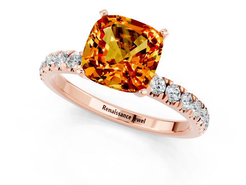 Rose gold Cushion Cut Citrine Solitaire Ring with Pavé Accents and Four-Prong Setting_1