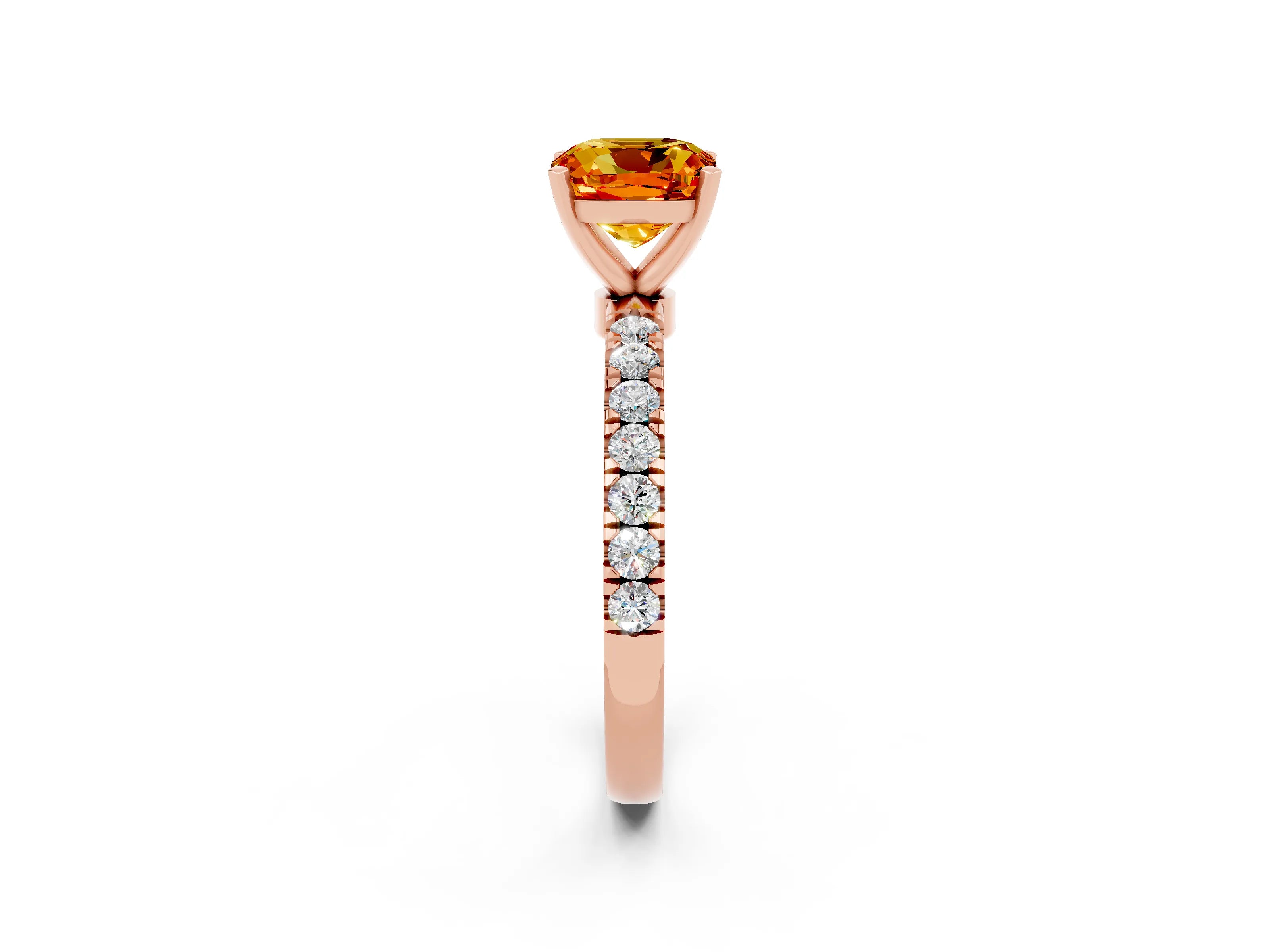 Rose gold Cushion Cut Citrine Solitaire Ring with Pavé Accents and Four-Prong Setting_2
