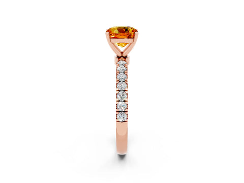Rose gold Cushion Cut Citrine Solitaire Ring with Pavé Accents and Four-Prong Setting_2