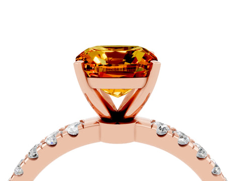 Rose gold Cushion Cut Citrine Solitaire Ring with Pavé Accents and Four-Prong Setting_4