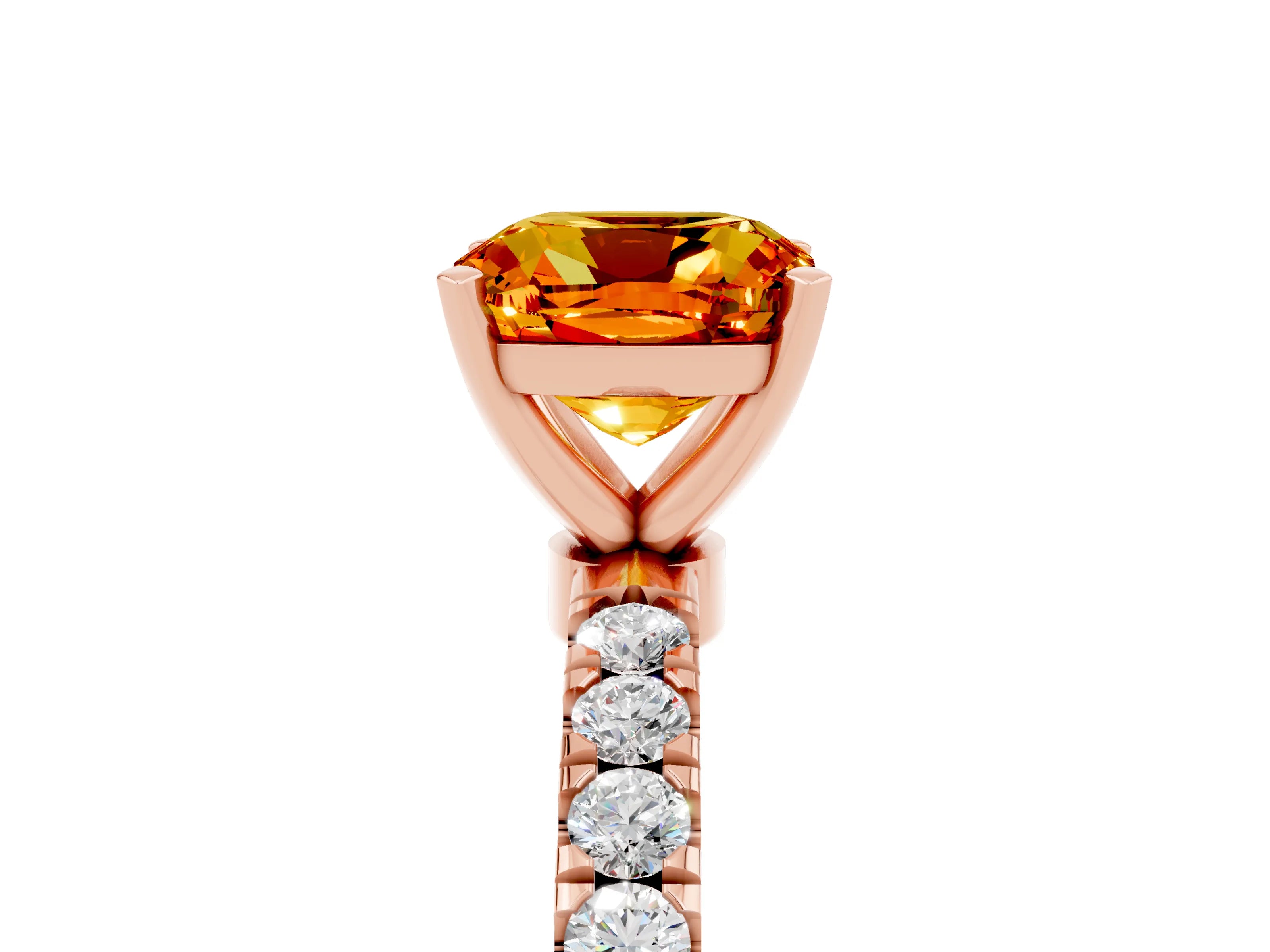 Rose gold Cushion Cut Citrine Solitaire Ring with Pavé Accents and Four-Prong Setting_5