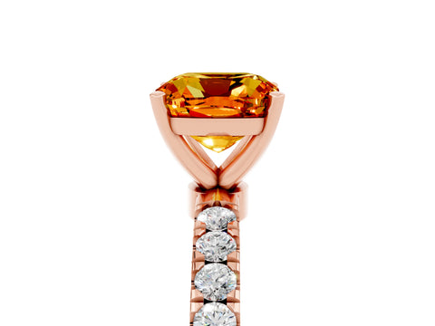 Rose gold Cushion Cut Citrine Solitaire Ring with Pavé Accents and Four-Prong Setting_5