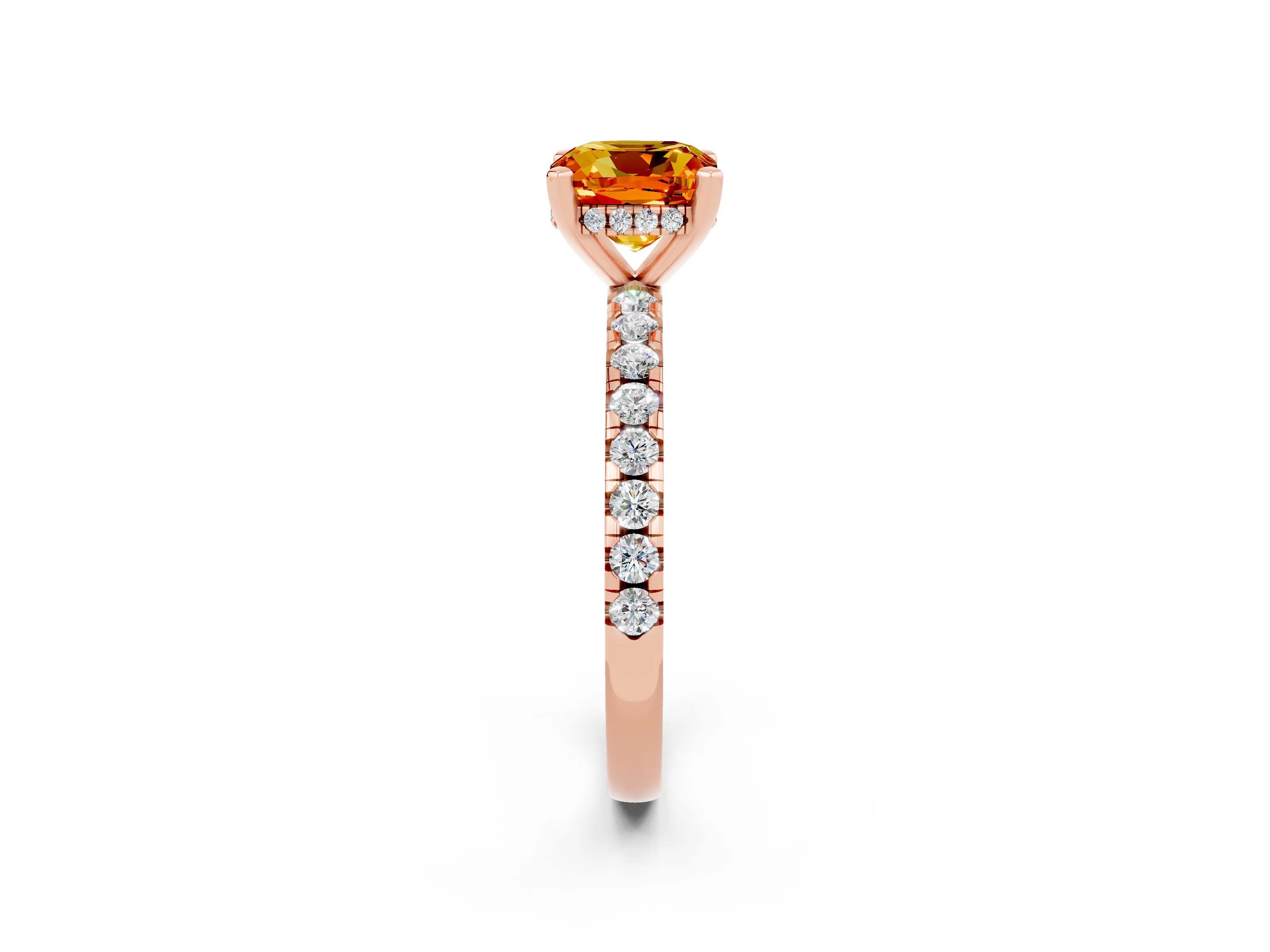 Rose gold Cushion Cut Citrine Solitaire Ring with Pavé Band and Four-Prong Setting_26