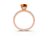 Rose gold Cushion Cut Citrine Solitaire Ring with Pavé Band and Four-Prong Setting_27