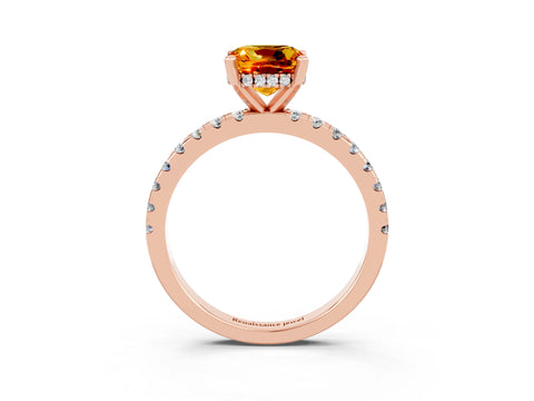 Rose gold Cushion Cut Citrine Solitaire Ring with Pavé Band and Four-Prong Setting_27