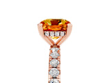 Rose gold Cushion Cut Citrine Solitaire Ring with Pavé Band and Four-Prong Setting_29