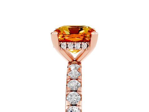 Rose gold Cushion Cut Citrine Solitaire Ring with Pavé Band and Four-Prong Setting_29