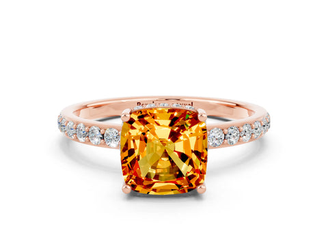 Rose gold Cushion Cut Citrine Solitaire Ring with Pavé Band and Hidden Halo_12