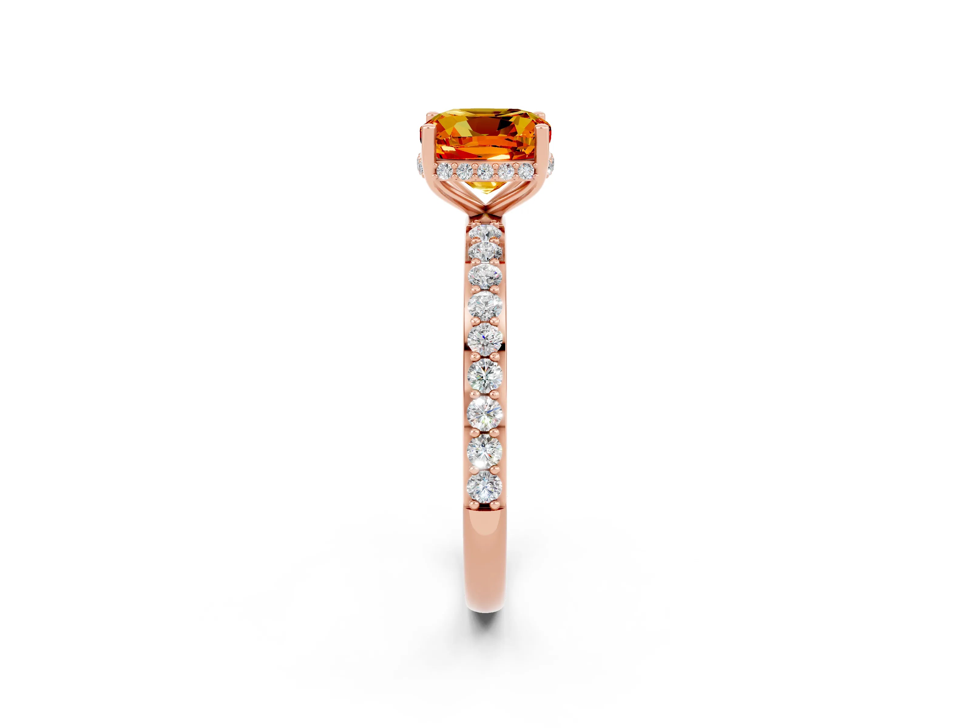 Rose gold Cushion Cut Citrine Solitaire Ring with Pavé Band and Hidden Halo_14