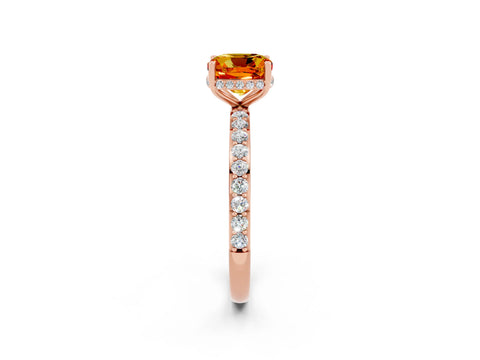 Rose gold Cushion Cut Citrine Solitaire Ring with Pavé Band and Hidden Halo_14