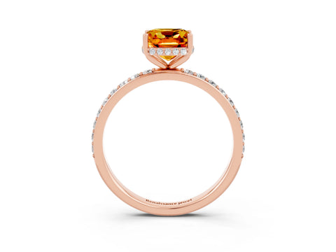Rose gold Cushion Cut Citrine Solitaire Ring with Pavé Band and Hidden Halo_15