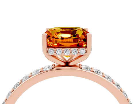 Rose gold Cushion Cut Citrine Solitaire Ring with Pavé Band and Hidden Halo_16