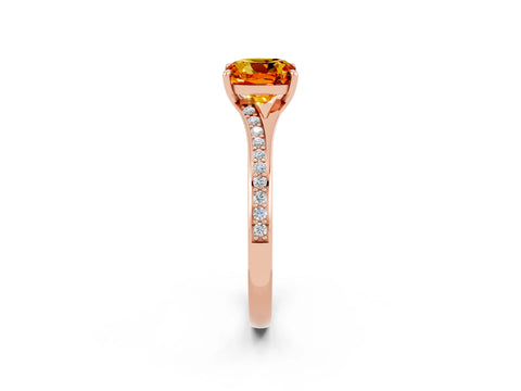 Rose gold Cushion Cut Citrine Solitaire Ring with Pavé Band and Prong Setting_14