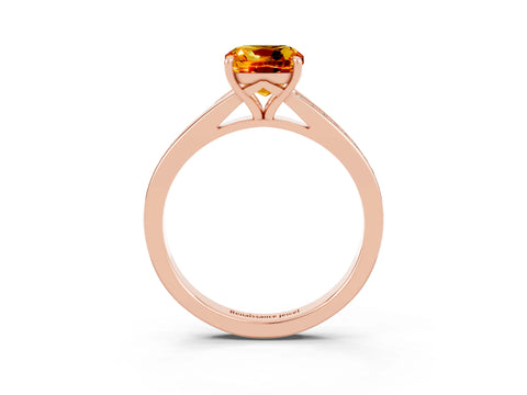 Rose gold Cushion Cut Citrine Solitaire Ring with Pavé Band and Prong Setting_15