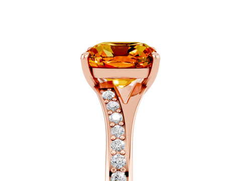 Rose gold Cushion Cut Citrine Solitaire Ring with Pavé Band and Prong Setting_17