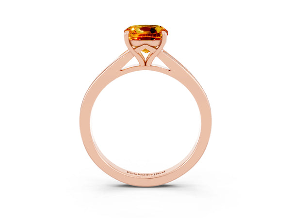 Rose gold Cushion Cut Citrine Solitaire Ring with Pavé Band and Prong Setting