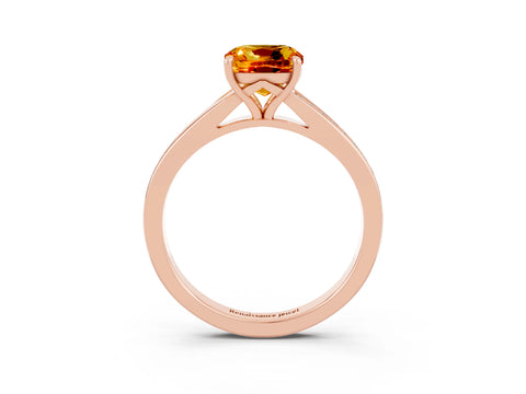 Rose gold Cushion Cut Citrine Solitaire Ring with Pavé Band and Prong Setting_3