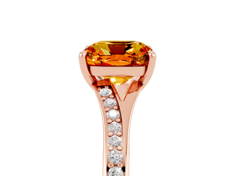 Rose gold Cushion Cut Citrine Solitaire Ring with Pavé Band and Prong Setting_5