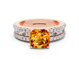 Rose gold Cushion Cut Citrine Solitaire Ring with Pavé and Channel Set Band