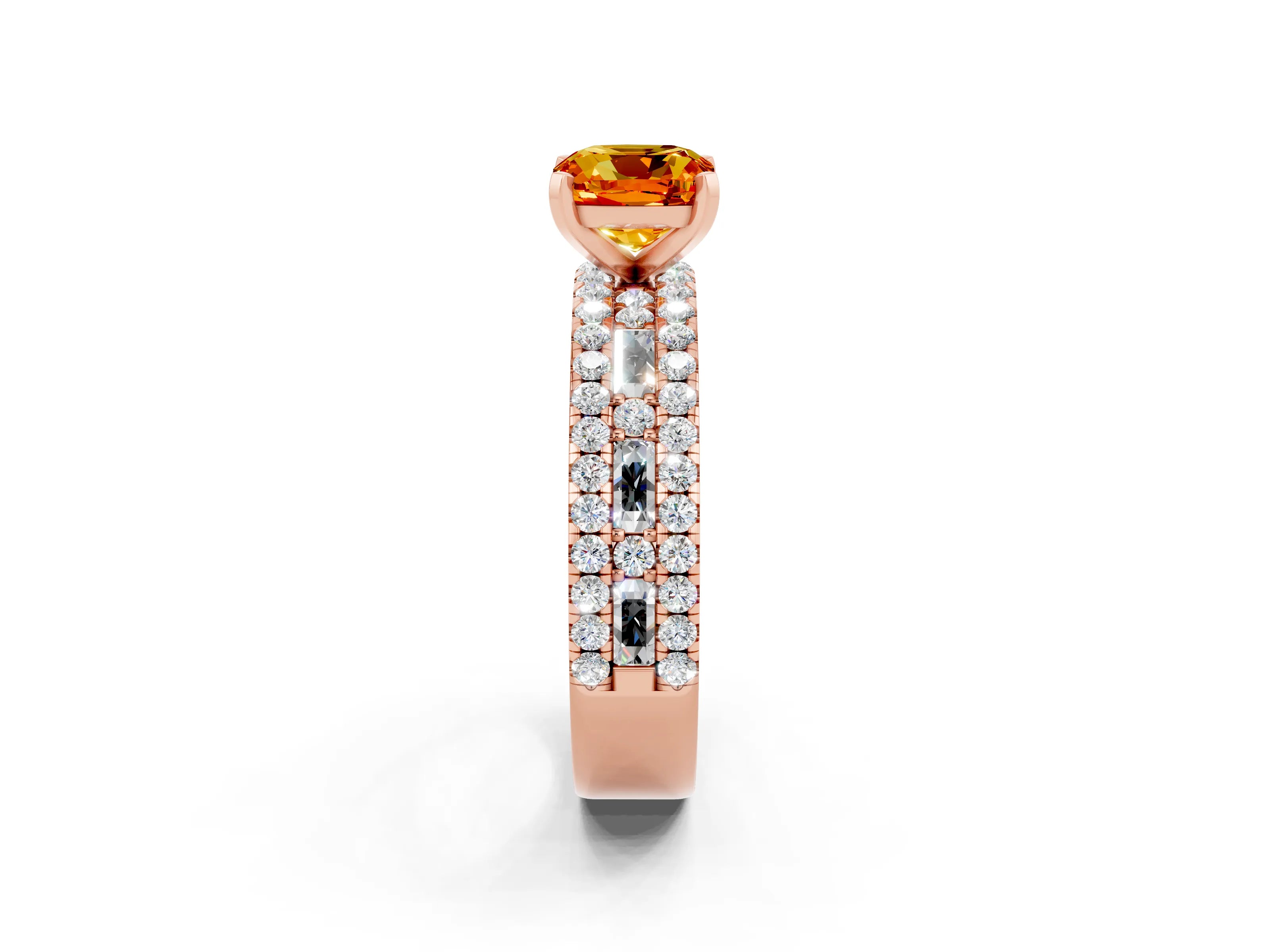 Rose gold Cushion Cut Citrine Solitaire Ring with Pavé and Channel Set Band_2